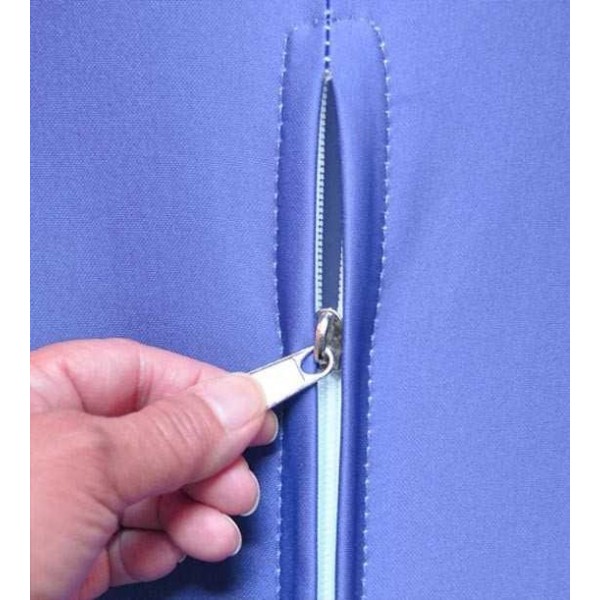 Triangular fabric counter zip closure easy assembly hand and slider close-up