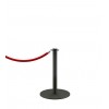 Black retractable belt stanchion round base red cord fixed on one side profile view