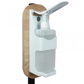 Stand en acier et bois pour gel hydroalcoolique