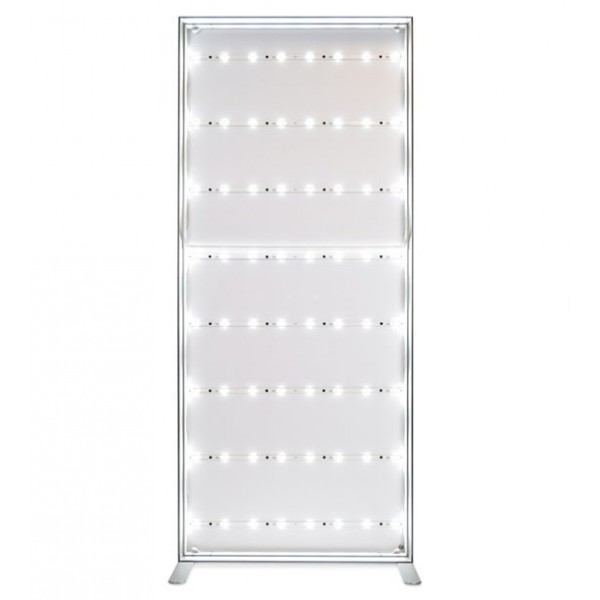 Totem luminoso - alluminio e tessuto teso: illuminazione LED omogenea