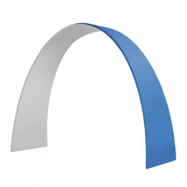 Arco publicitário vazio bicolor cinzento e azul estrutura arredondada sem impressão