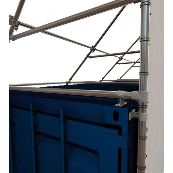 Affichage container dubbele hoogte, detail hoekbevestiging op containertop