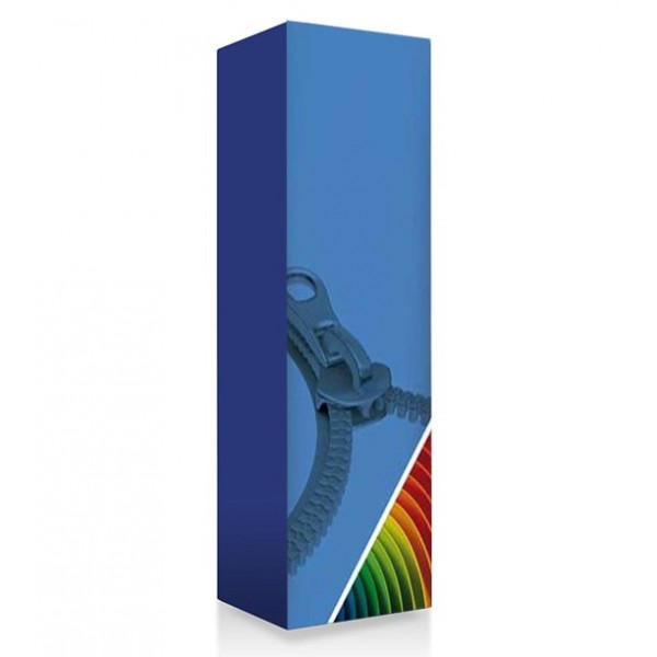 Totem PILLAR 3m publicitário azul forma retangular com visual fecho de correr e arco-íris