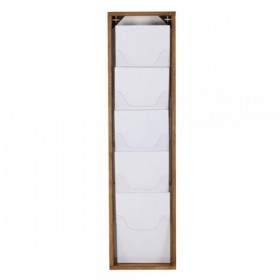 Porte-catalogues mural bois, 5 compartiments plexiglas