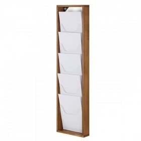 Porte-catalogues mural bois, 5 compartiments plexiglas