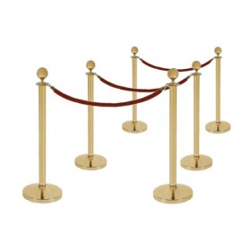 Pack of 6 Gold Barrier Posts with Red Velvet Ropes