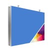 Aluminium en stof kliklijst om op te hangen, zijkant met ophanghaakjes en blauw verloop visueel