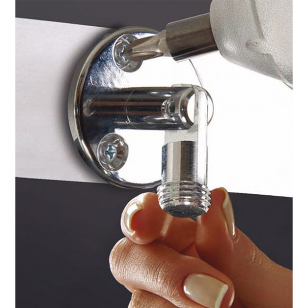 Hanging frame, chrome wall bracket screwed to ceiling with power drill