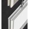 Hanging snap frame, close-up of aluminium frame corner and mounting cable