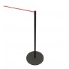 Black museum retractable belt stanchion, three-quarter view with retractable belt