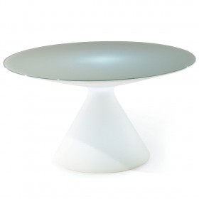 ED light table full view with smoked glass top and white conical base