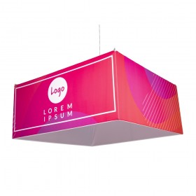 Groot vierkant hangend kubus in hoekweergave met roze visual en personaliseerbaar logo
