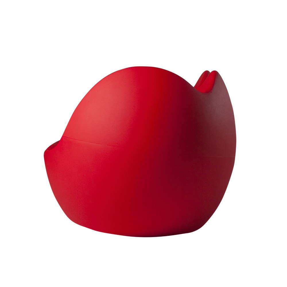 Blossy sofa red three-quarter side view showing rounded curves