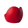 Blossy sofa red three-quarter side view showing rounded curves