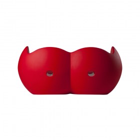 Blossy sofa red front view with curved backrest and two-seater seat