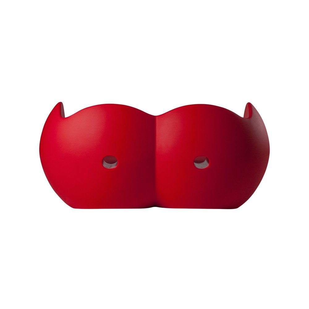 Blossy sofa red front view with curved backrest and two-seater seat