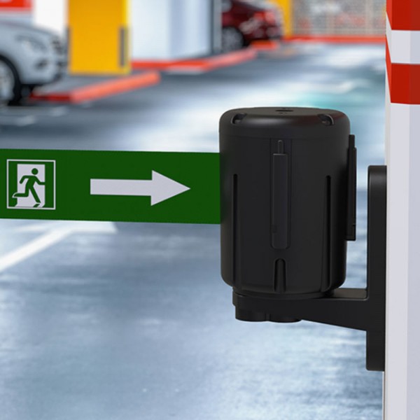 Wall-mounted retractable belt dispenser with 3m custom belt EXIT