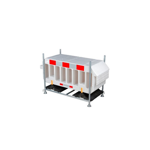 15 Absperrungen aus Polyethylen mit ihrem Transportgestell