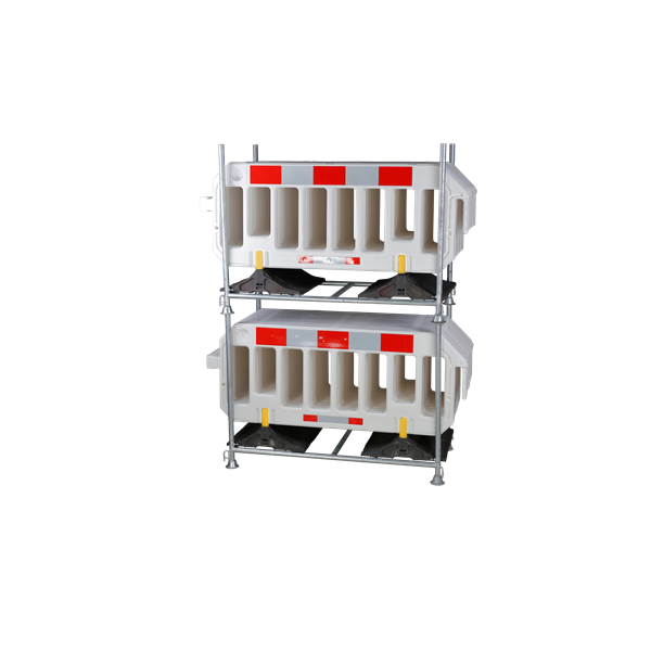 Red and white barrier set of 15 with storage rack