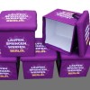 Custom cube seats purple stacked, one open model showing storage space