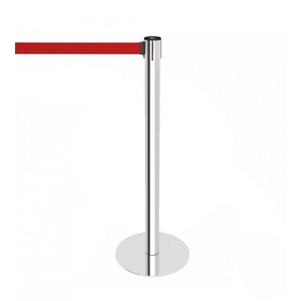 LIMIT retractable belt stanchion chrome, full view with polished base