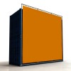 Double container display, orange banner stretched on angled metal frame