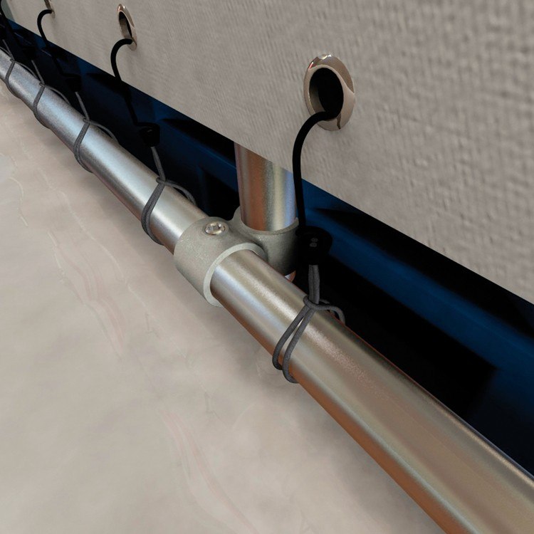 Double container display, detail of support tube fixing with loops