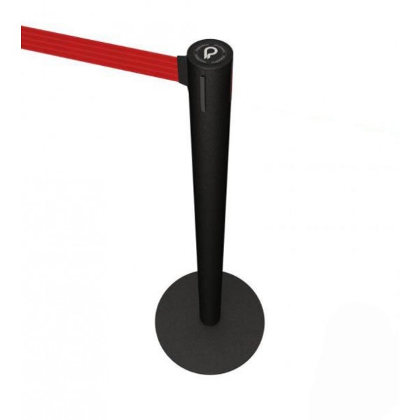 LIMIT retractable belt stanchion black close-up head and retractable mechanism