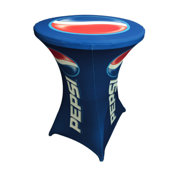 Opvouwbare, draagbare ronde tafel met aanpasbaar tafelkleed (optioneel).