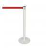 LIMIT retractable belt stanchion white lacquered, full view with red belt
