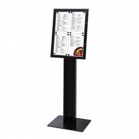 Porte-menu sur pied noir, 4xA4 pour utilisation en intérieur ou extérieur couvert.