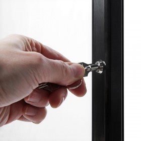 4xA4 lockable menu holder with key lock detail on black frame