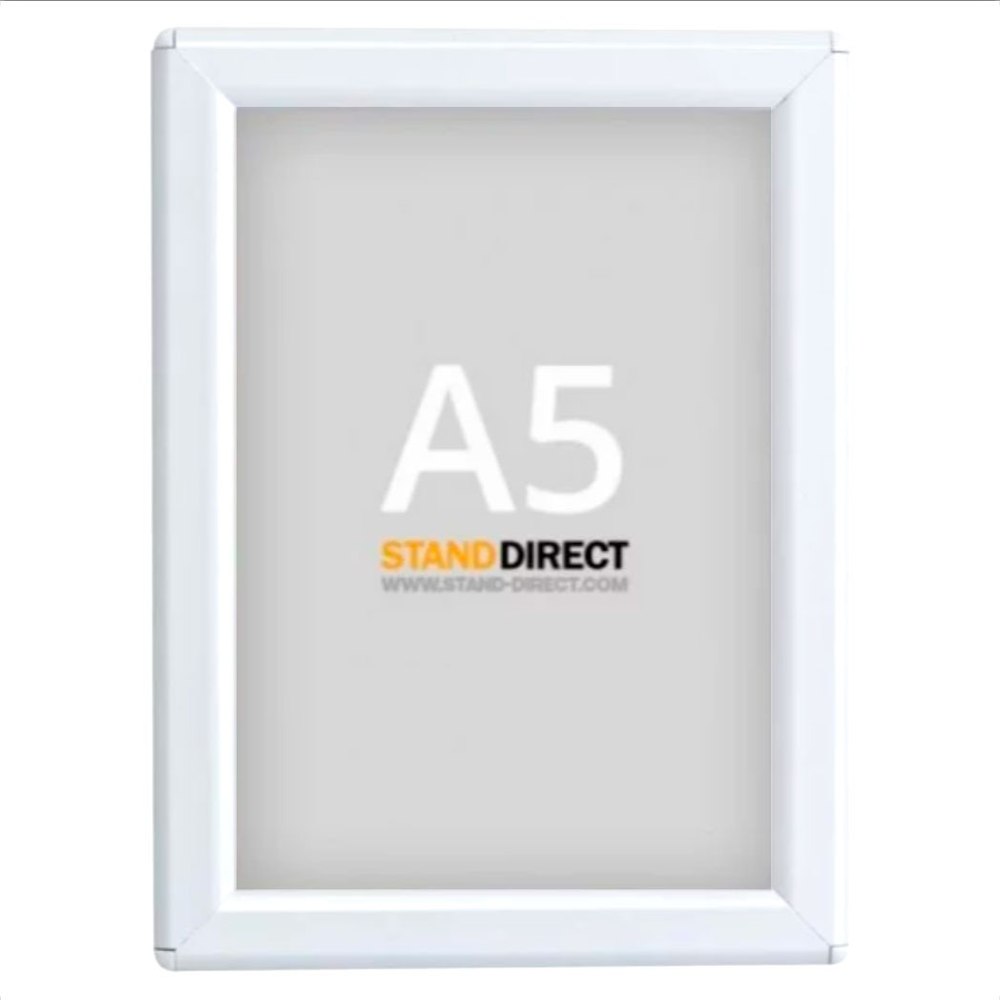 Wit A5 aluminium frame met antireflecterend oppervlak, ideaal voor posters.