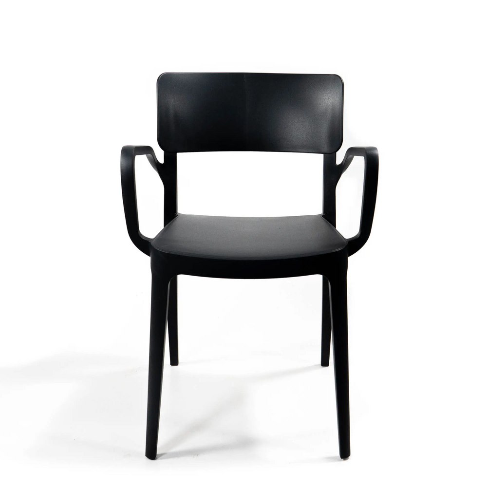 Vista frontal silla con reposabrazos negro para salas de espera
