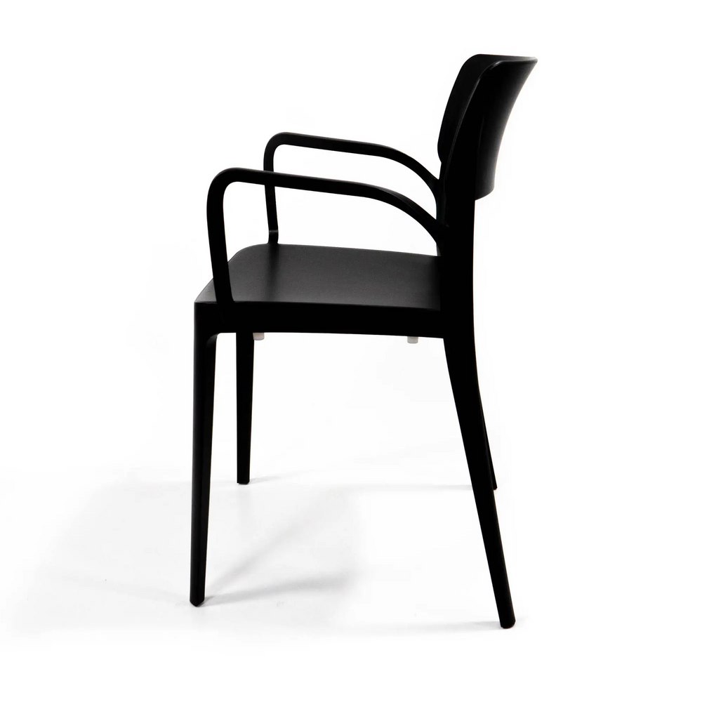 Vista lateral silla con reposabrazos negro para salas de espera