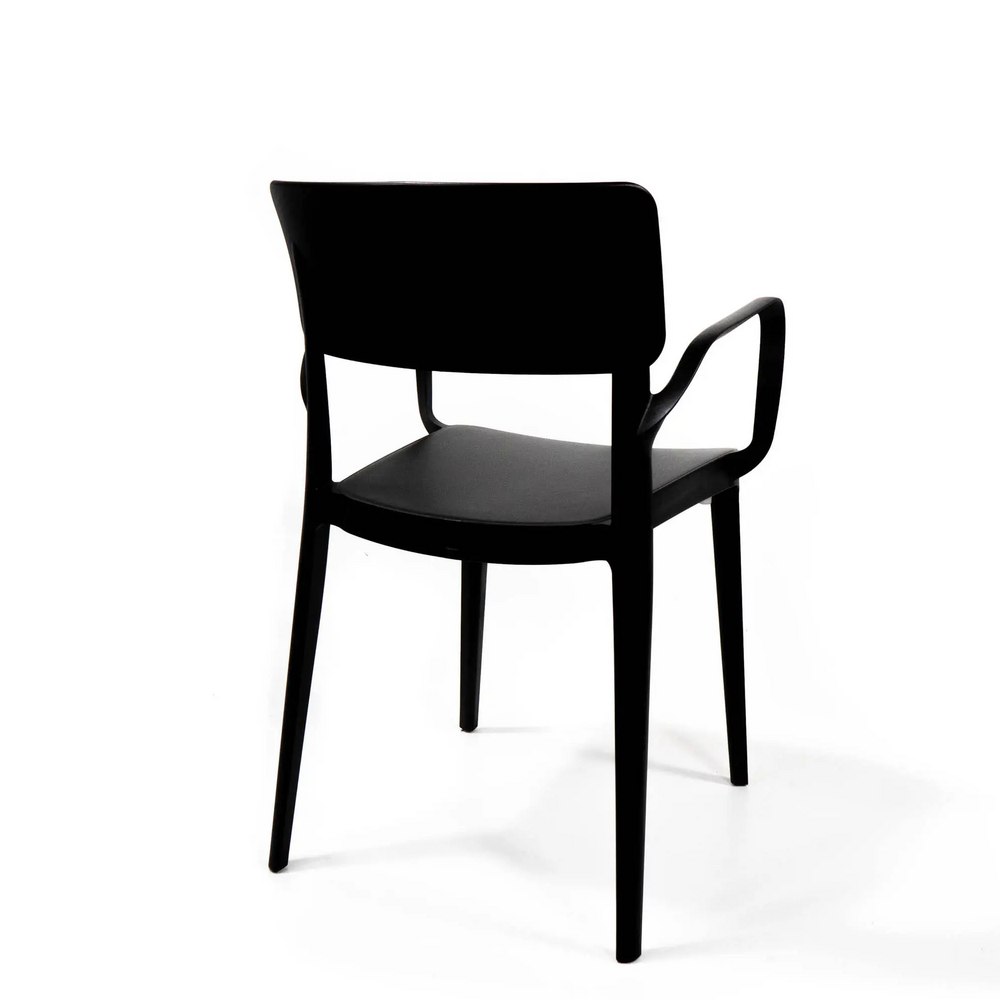 Vista trasera silla con reposabrazos negro para salas de espera