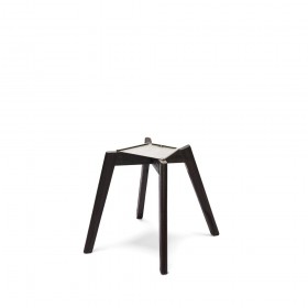 Dark brown chair base for reception area, close-up of four-leg assembly