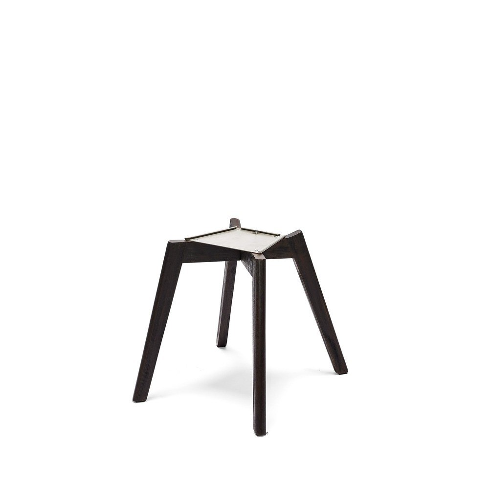 Dark brown chair base for reception area, close-up of four-leg assembly