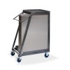 Transport trolley with folding stainless steel work table, angled view