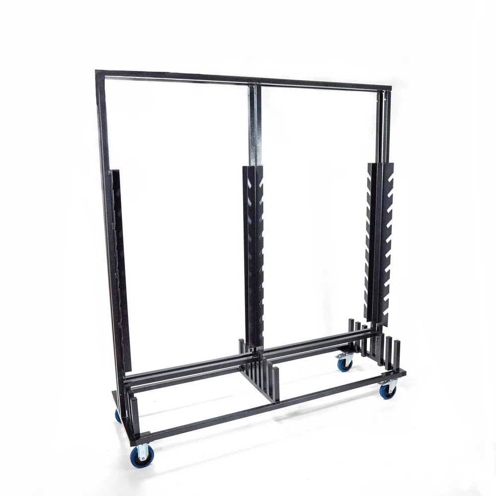 Transport trolley for mobile coat rack with optimized storage space