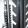 Close-up of the sturdy structure of the transport trolley for mobile coat rack