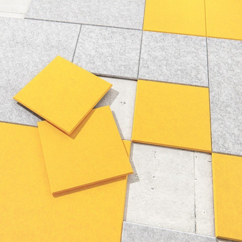 Multiple Quadra acoustic felt colours combined for custom sound-absorbing wall designs