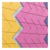 Sagitta acoustic panels close-up, yellow pink and violet chevron pattern