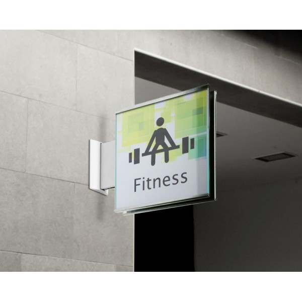 Placa de señalización doble cara mural, visual Fitness fijado en aplicación sobre pared