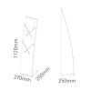 Velo Restyle brochure holder dimensions: 1120 mm high, 270 x 250 mm base.