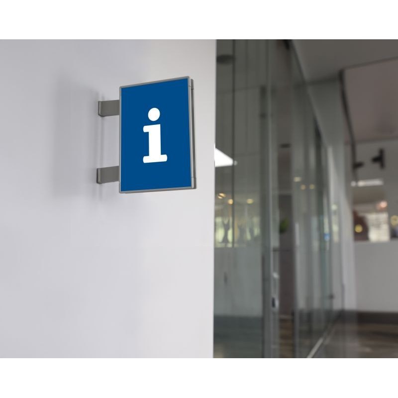 Signcode® flag door sign with information pictogram in a lobby