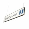 Dubbelzijdig hangend Signcode® signalisatiepaneel met opschrift „Reception“ en informatiepictogram