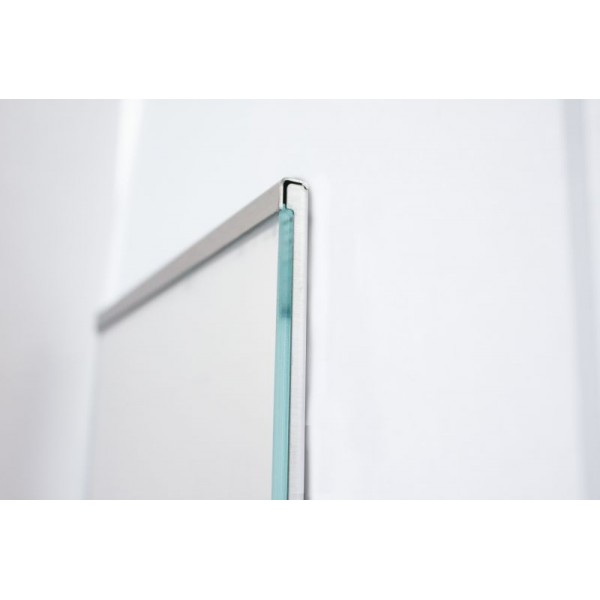 Dettaglio del bordo del plexiglass e del profilo inox del Glassnox Wall