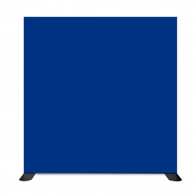 Pared luminosa textil doble cara autoportante, tejido azul tensado sobre pies negros
