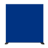 Double-sided freestanding illuminated fabric wall, blue stretched graphic on black feet